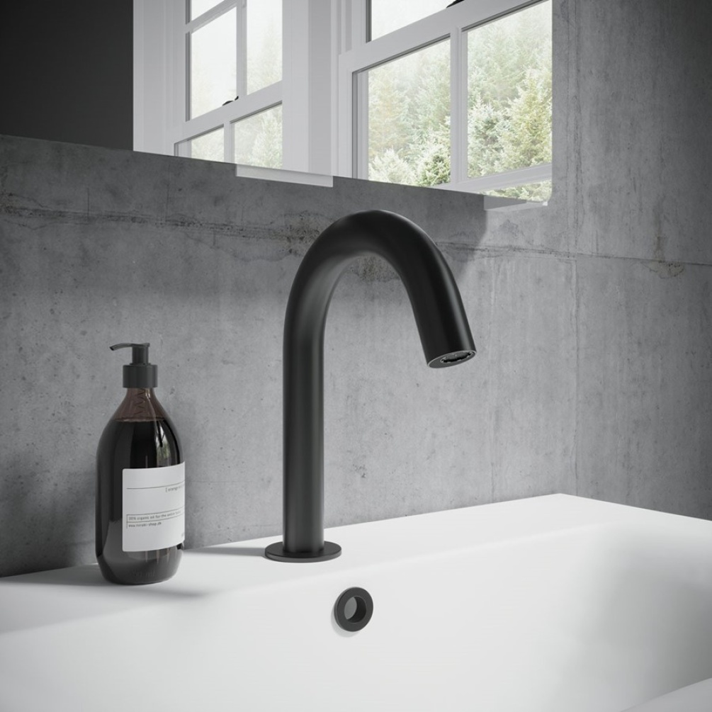 Product lifestyle image Crosswater MPRO Sensor Matt Black Deck Mounted Basin Spout PROX135DNM